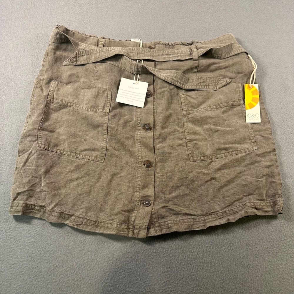 C&C California Linen Blend Button Front Mini Skirt Taupe XL NWT